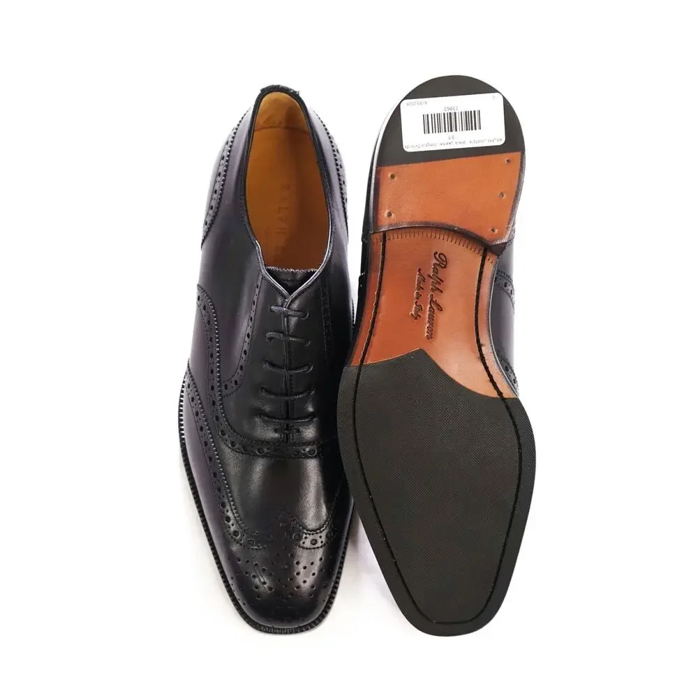$1,350 RALPH LAUREN - Black Leather Wingtip Oxfords - 9 E